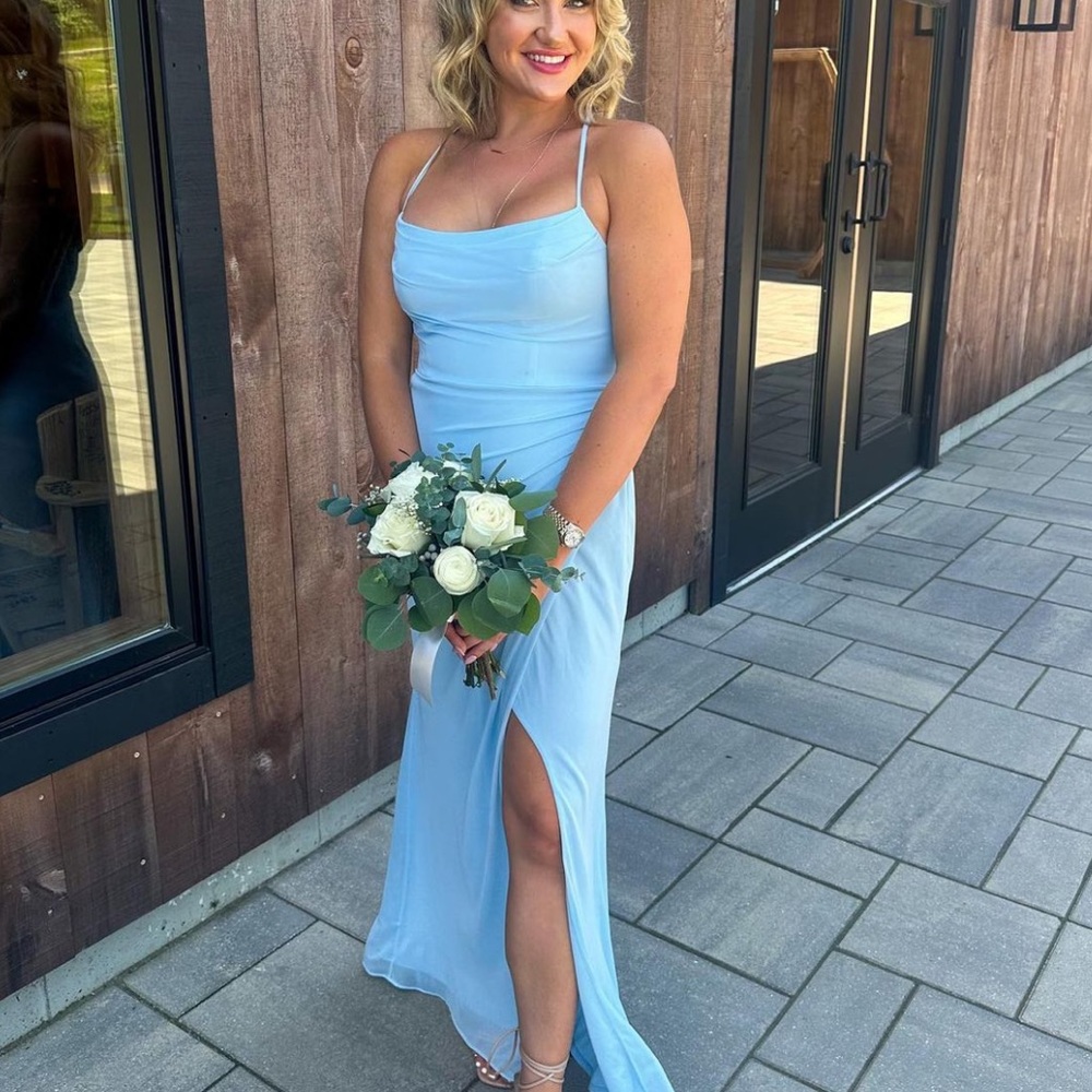 Azazie Light Blue Spaghetti Strap Dress